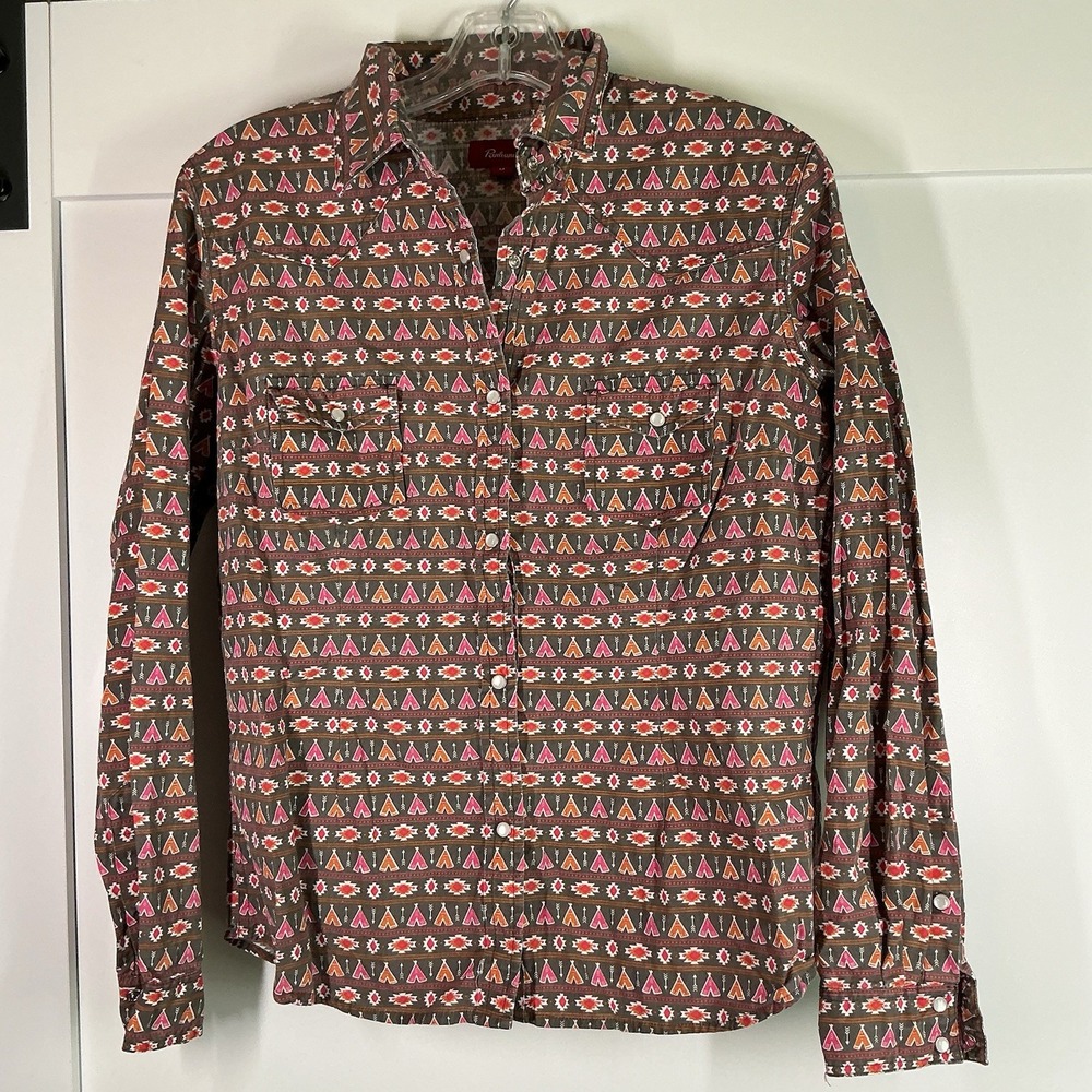 Panhandle Slim Western Pearl Snap Collared Aztec Shirt Women Medium Cowgirl